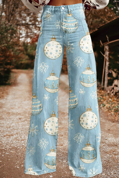 Fresh Christmas Decorations Wide-Leg Pants