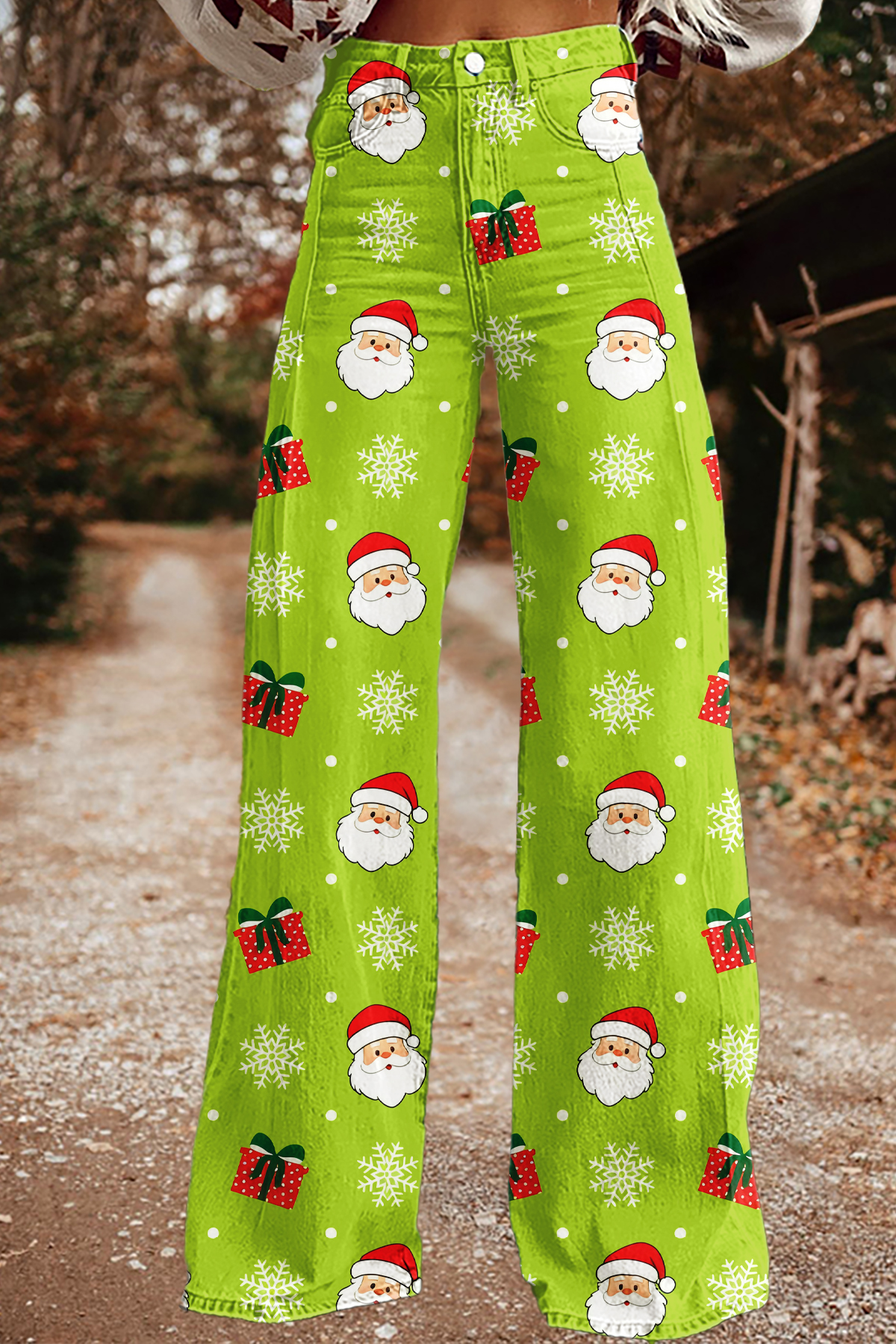 Classic Christmas Santa Claus Wide-Leg Pants