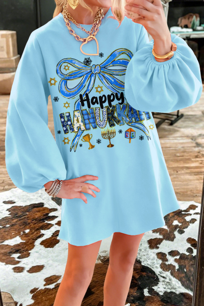 Hanukkah Bow Sweatshirt Dress