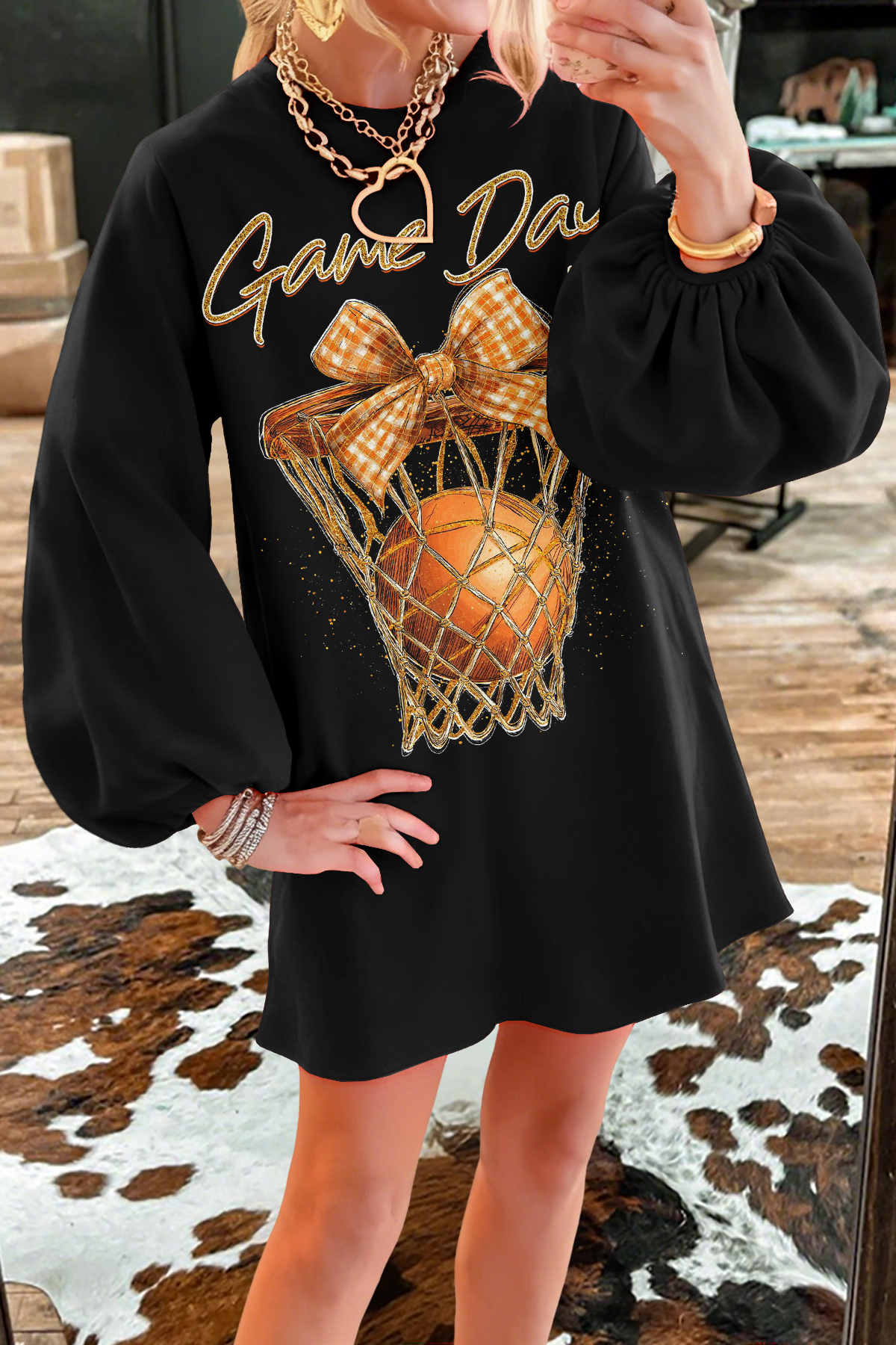 Classic Basketball Game Day Bow Sweatshirt Dress