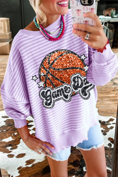 Basketball Game Day Striped Sweatshirt