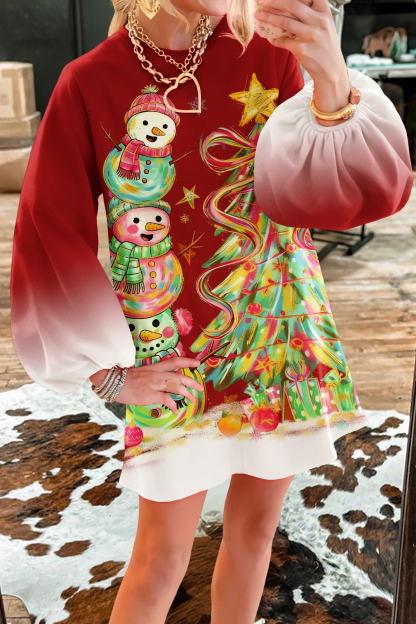 Christmas Tree Snowman Sweatshirt Dress