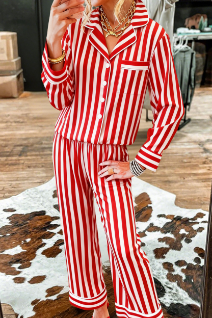 Christmas Striped Print Top and Pants Pajama Set