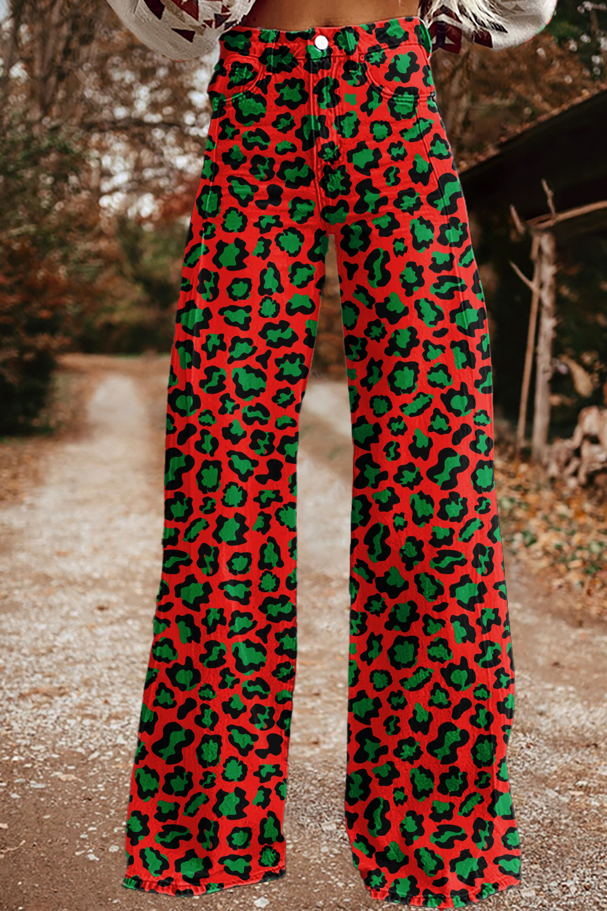 Christmas Leopard Wide-Leg Pants