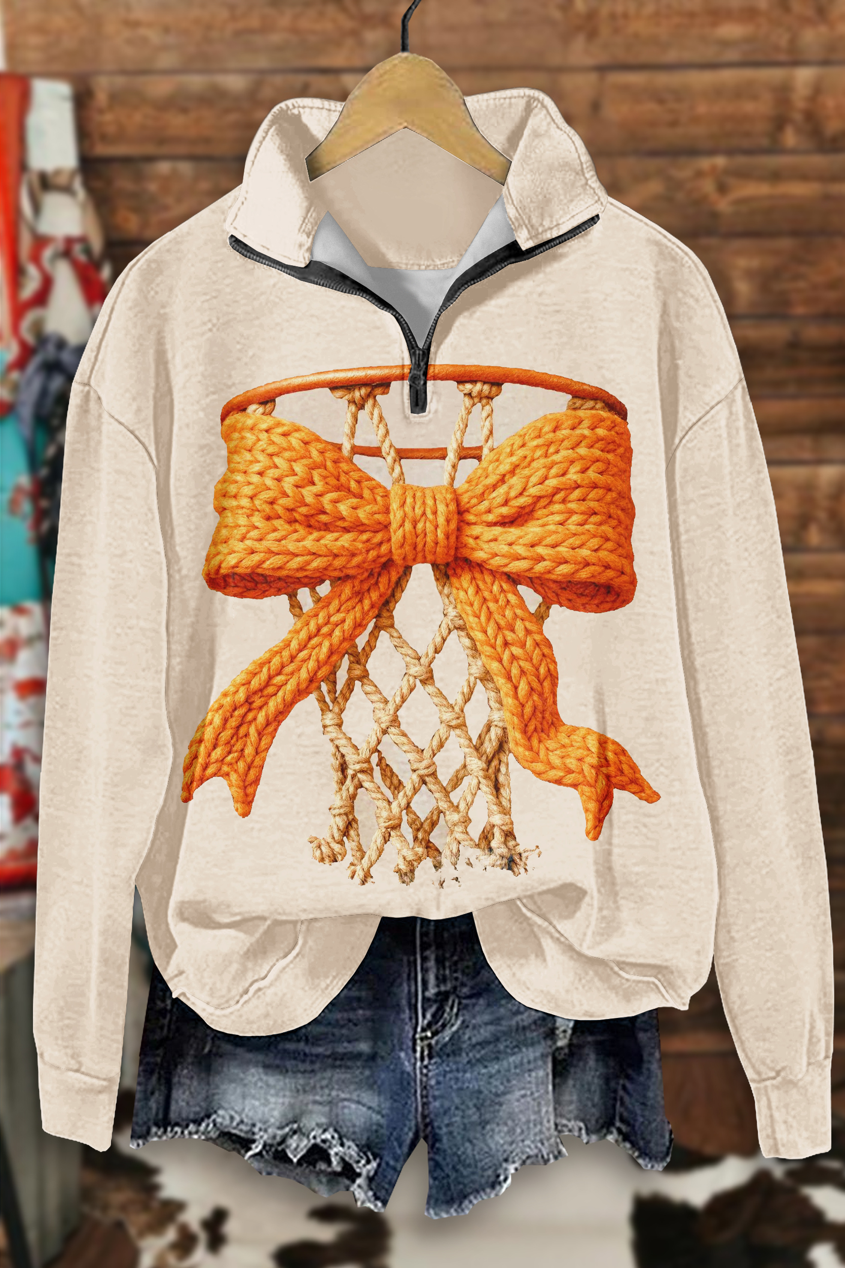 Classic Basketball Game Day Zip-Up Sweatshirt