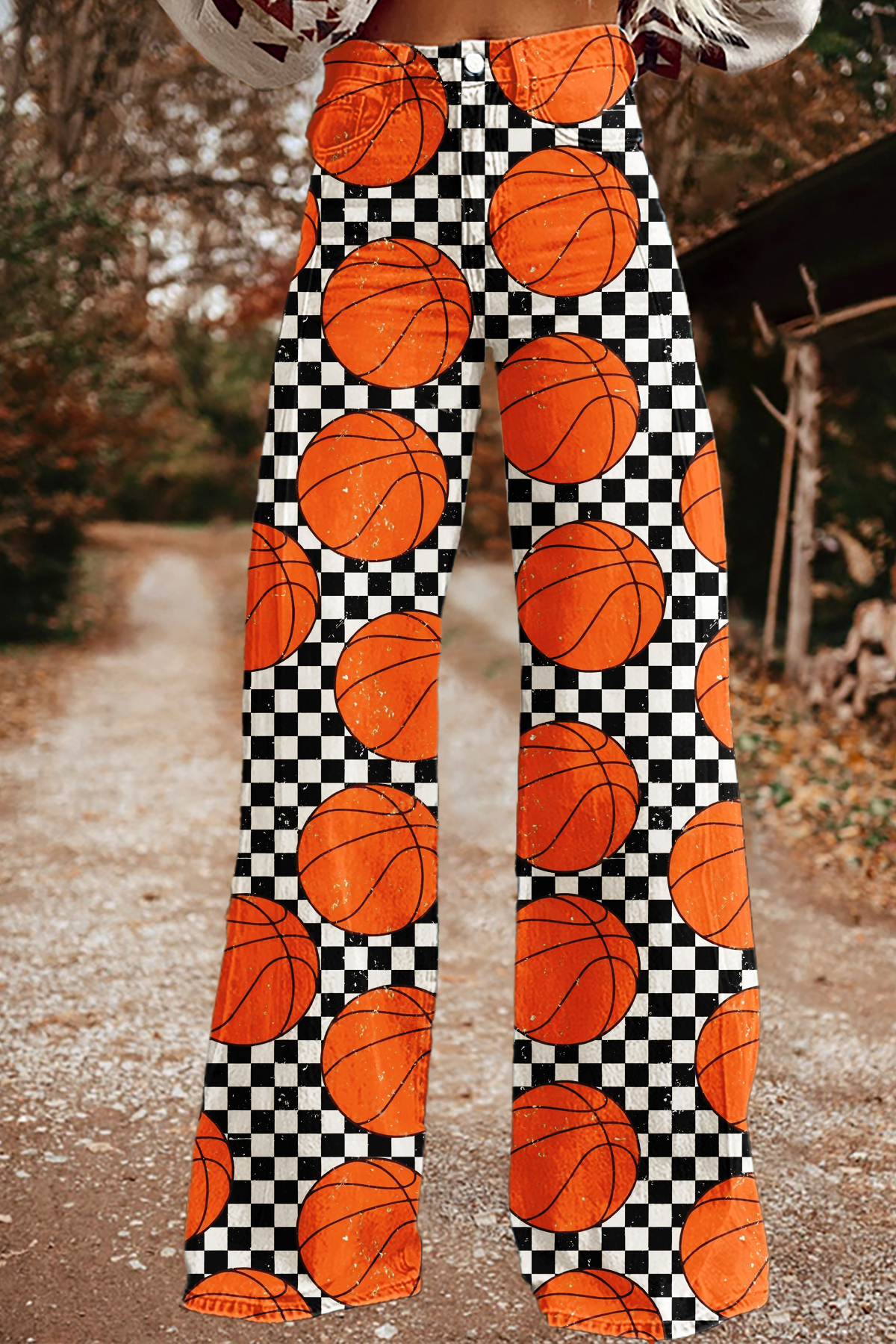 Basketball Game Day Checkered Wide-Leg Pants