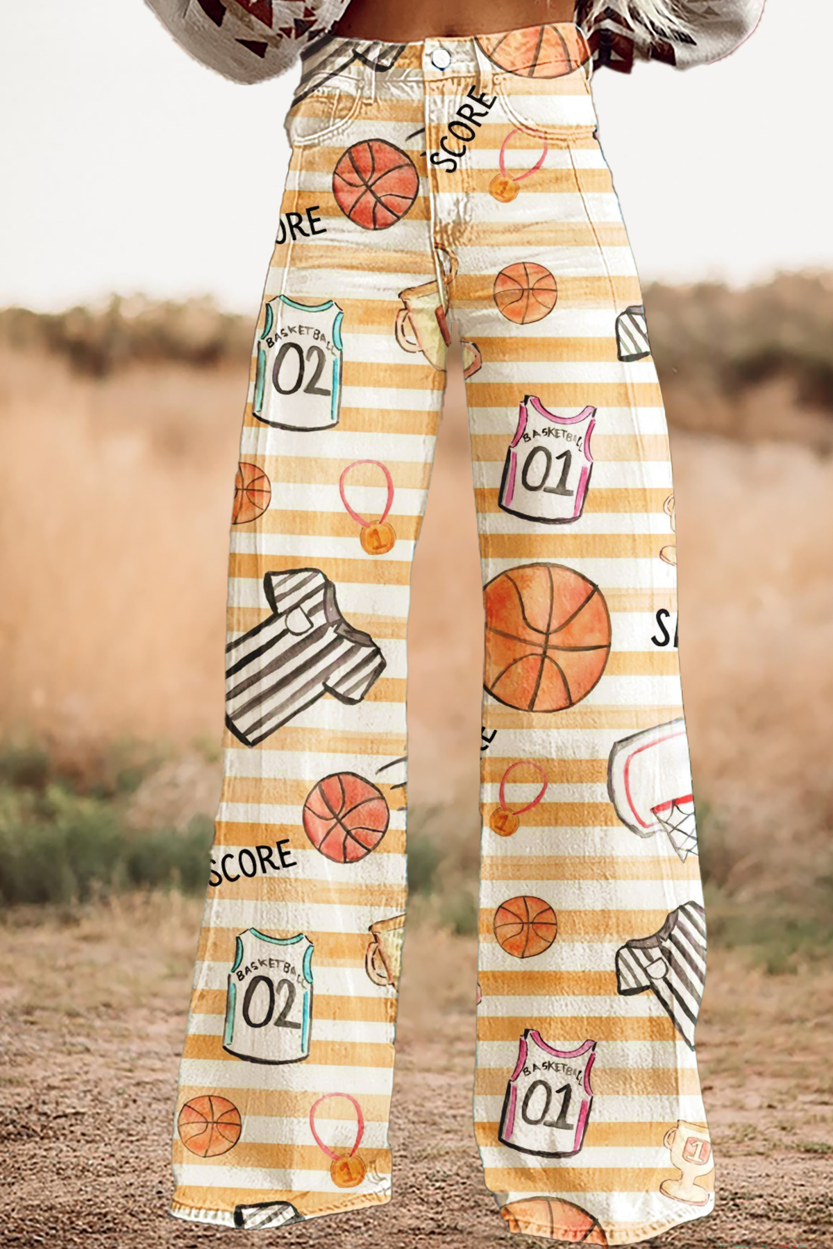 Basketball Game Day Striped Wide-Leg Pants