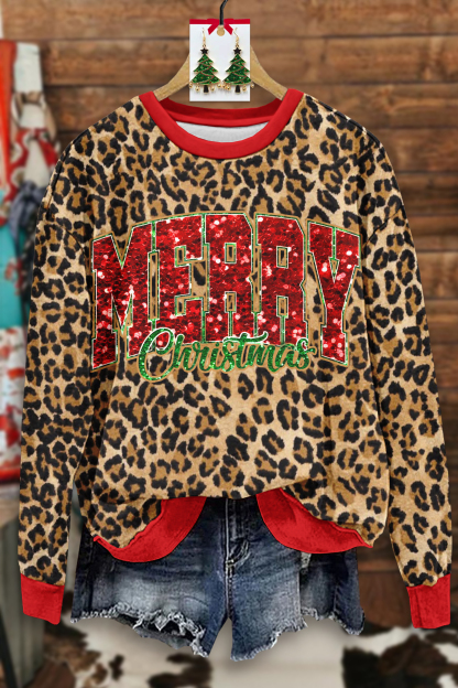 Merry Christmas Leopard Print Sweatshirt
