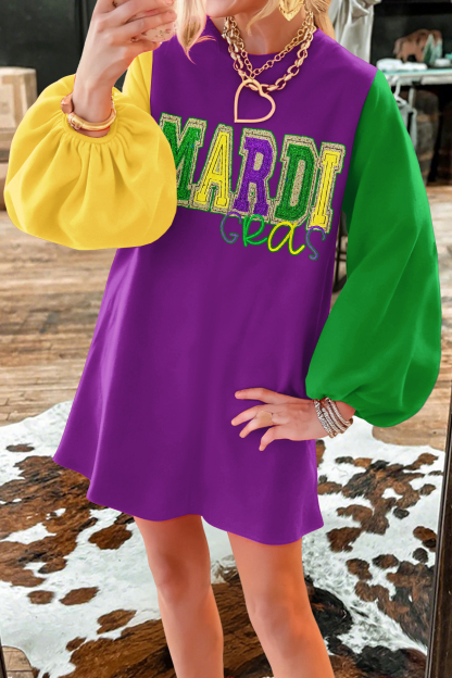 Mardi Gras Color Blocking Sweatshirt Dress