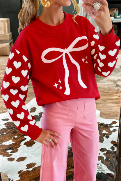 Valentine's Day Bow Heart Print Sweatshirt