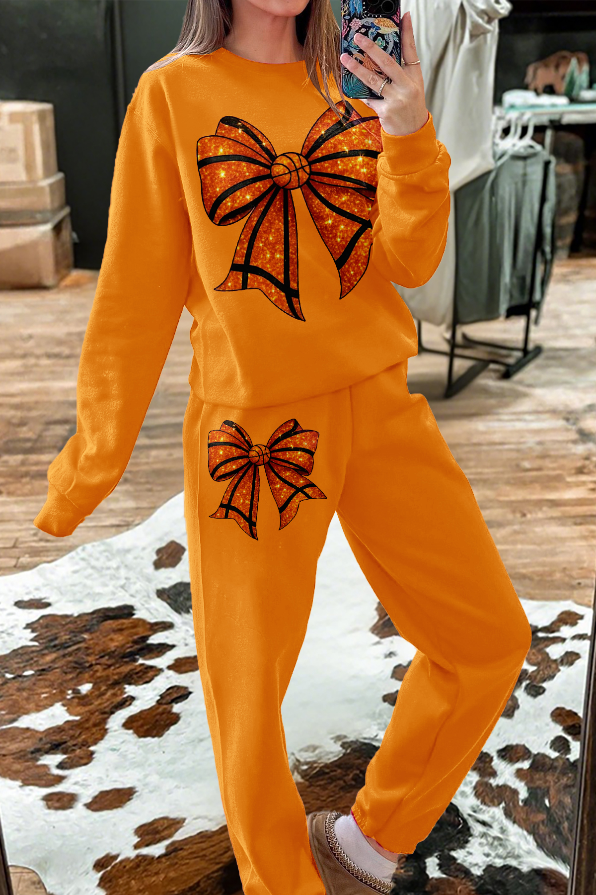 Basketball Game Day Bow Top And Pants Two-Piece Set
