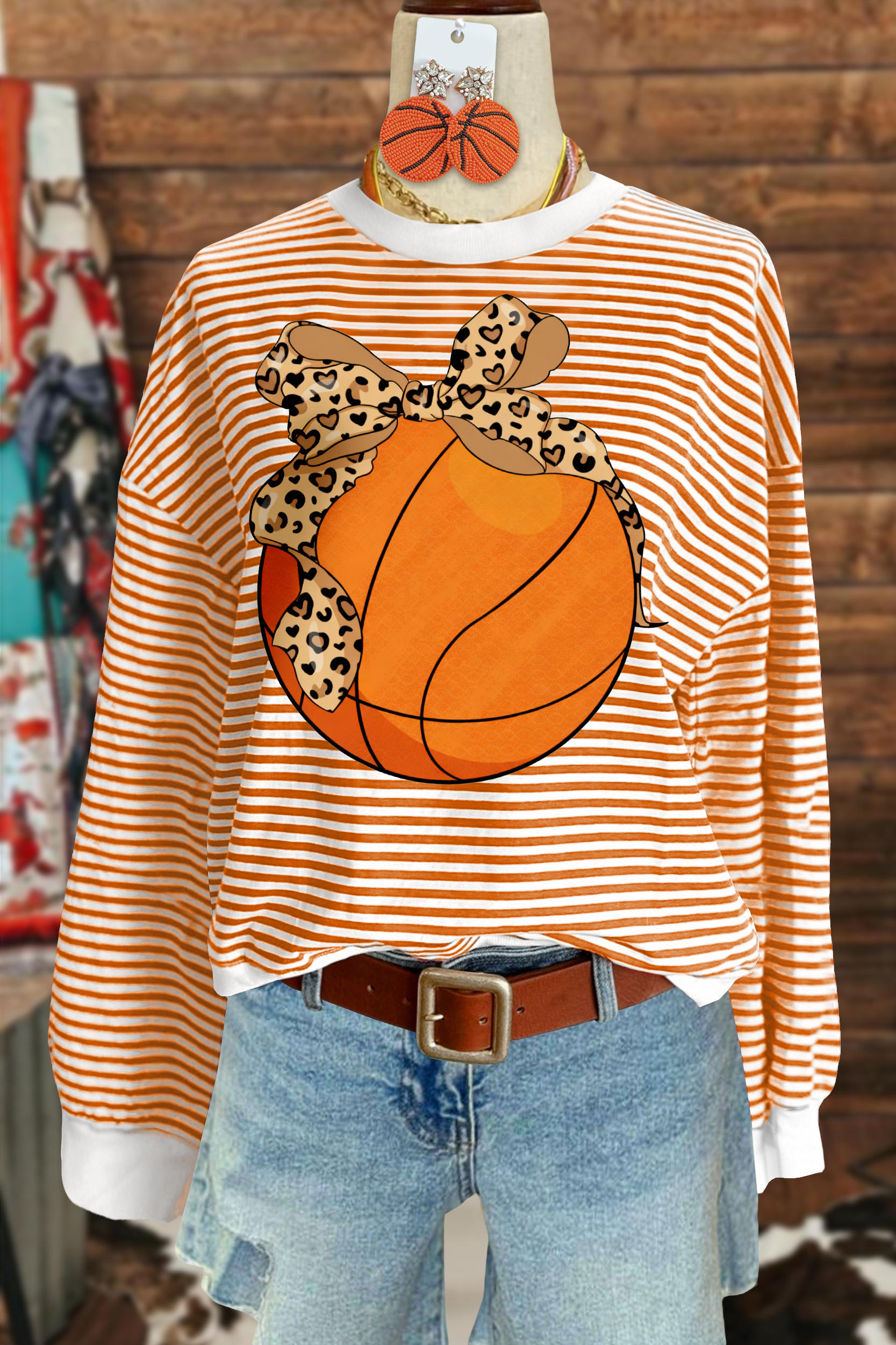 Basketball Game Day Striped Sweatshirt