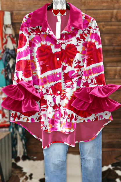 Valentine's Day Heart Ruffled Velvet Blouse