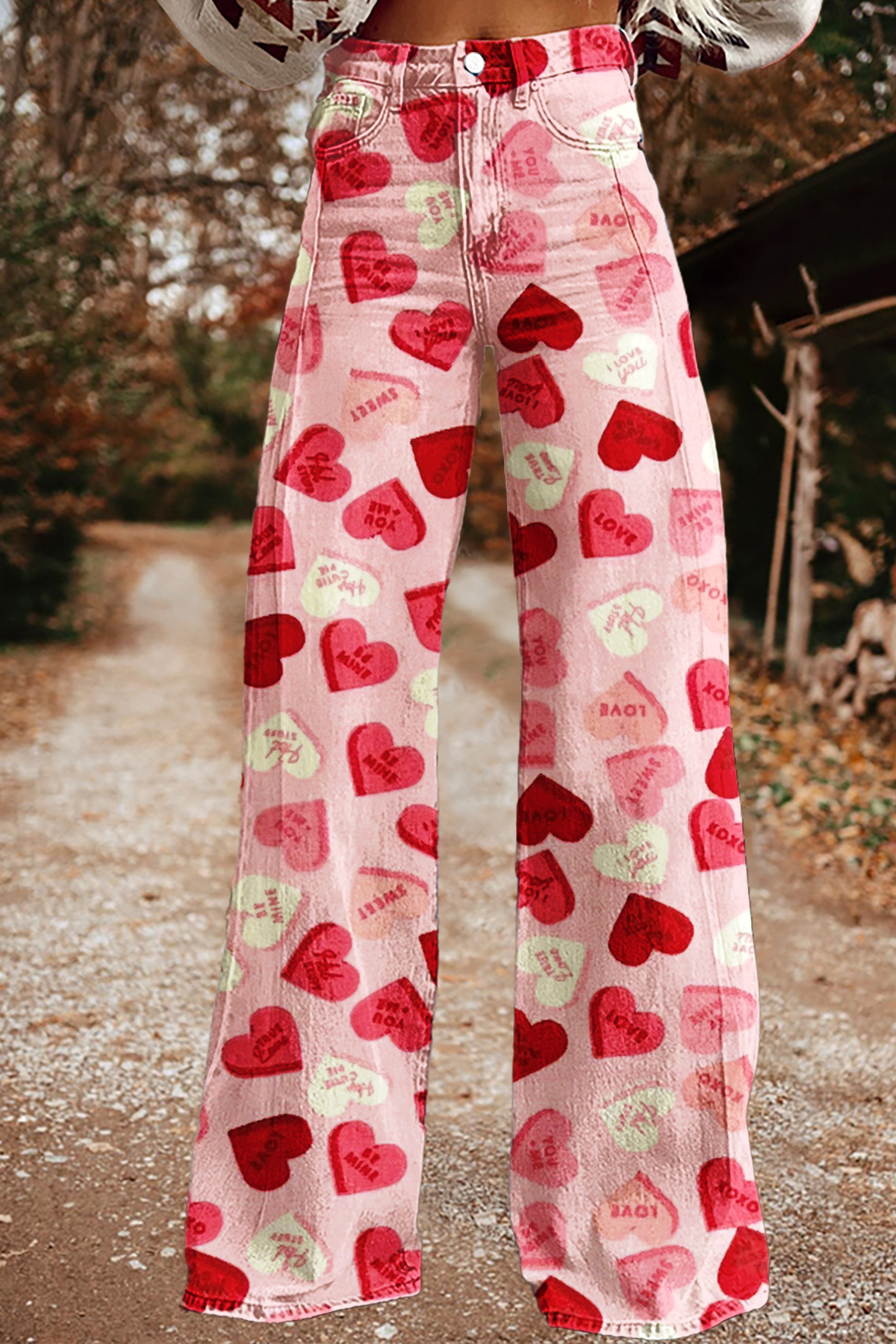 Valentine's Day Heart Wide-Leg Pants
