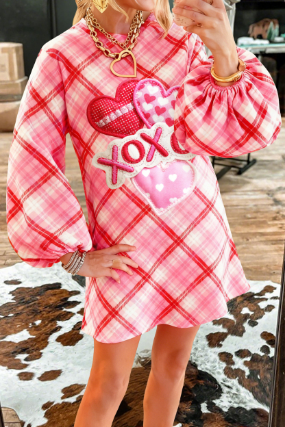 Valentine's Day Plaid Heart Sweatshirt Dress