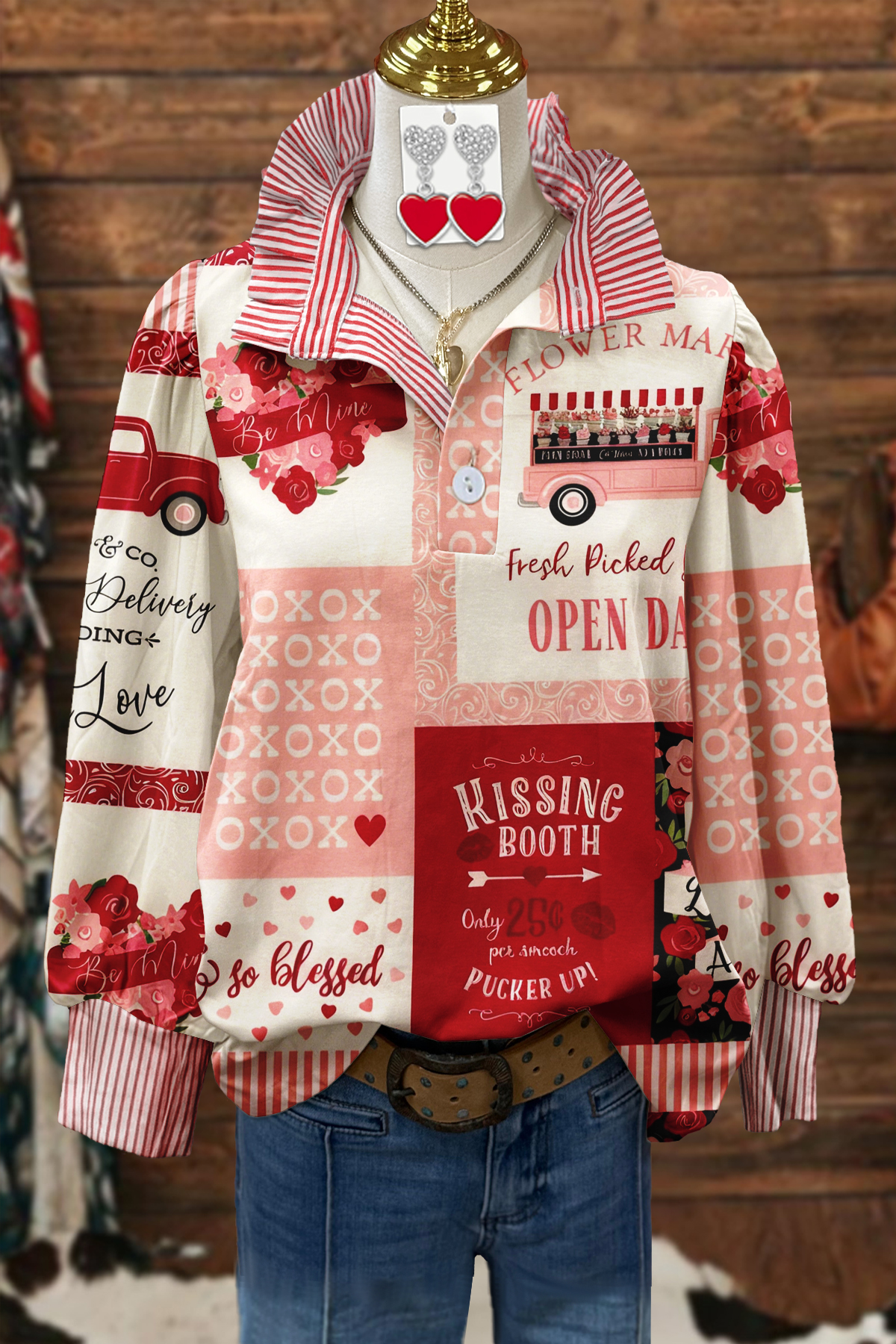 Valentine's Day Patchwork Pattern Blouse