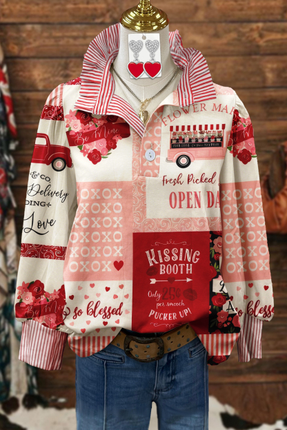 Valentine's Day Patchwork Pattern Blouse