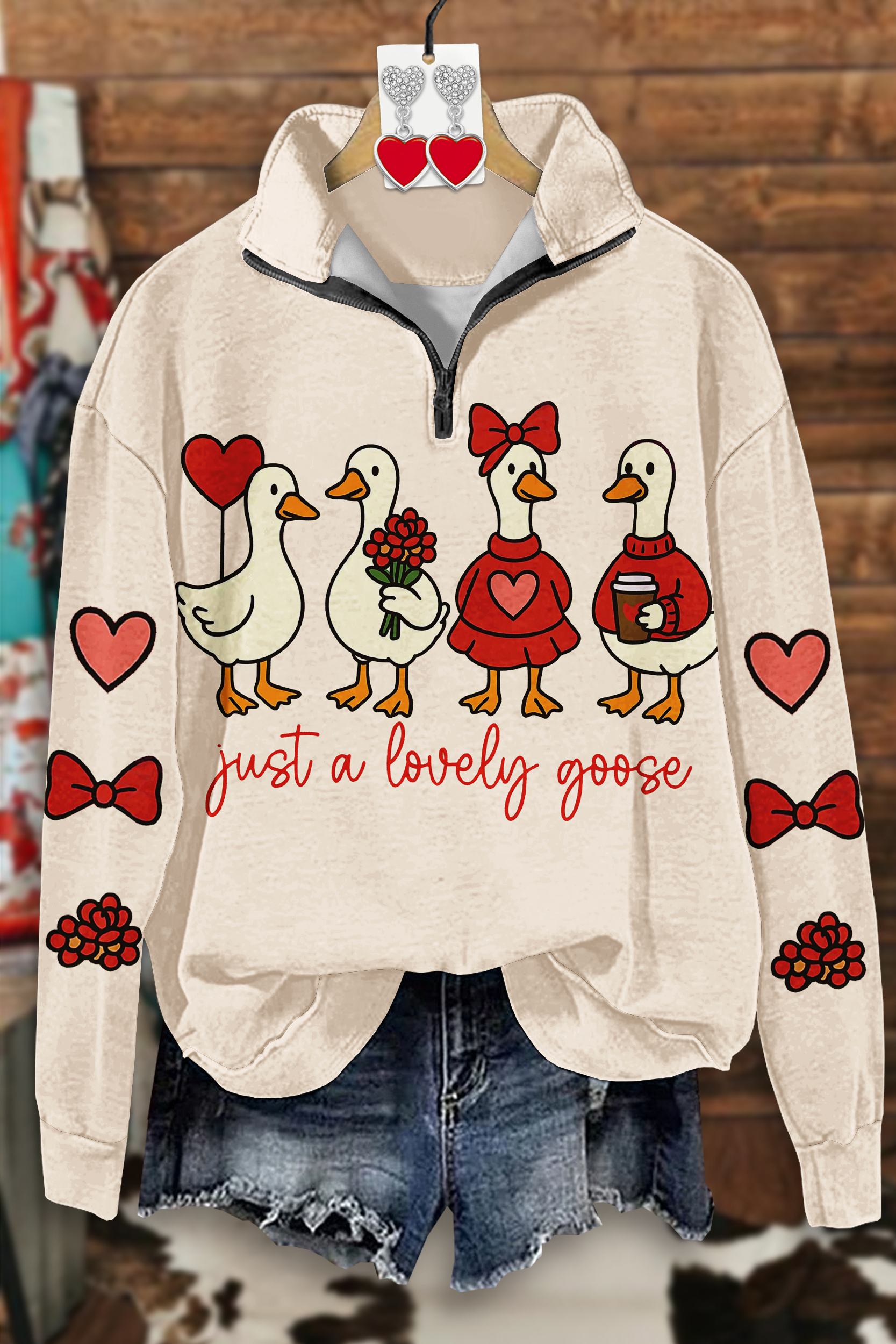 Valentine's Day Duck Zip-up Sweatshirt