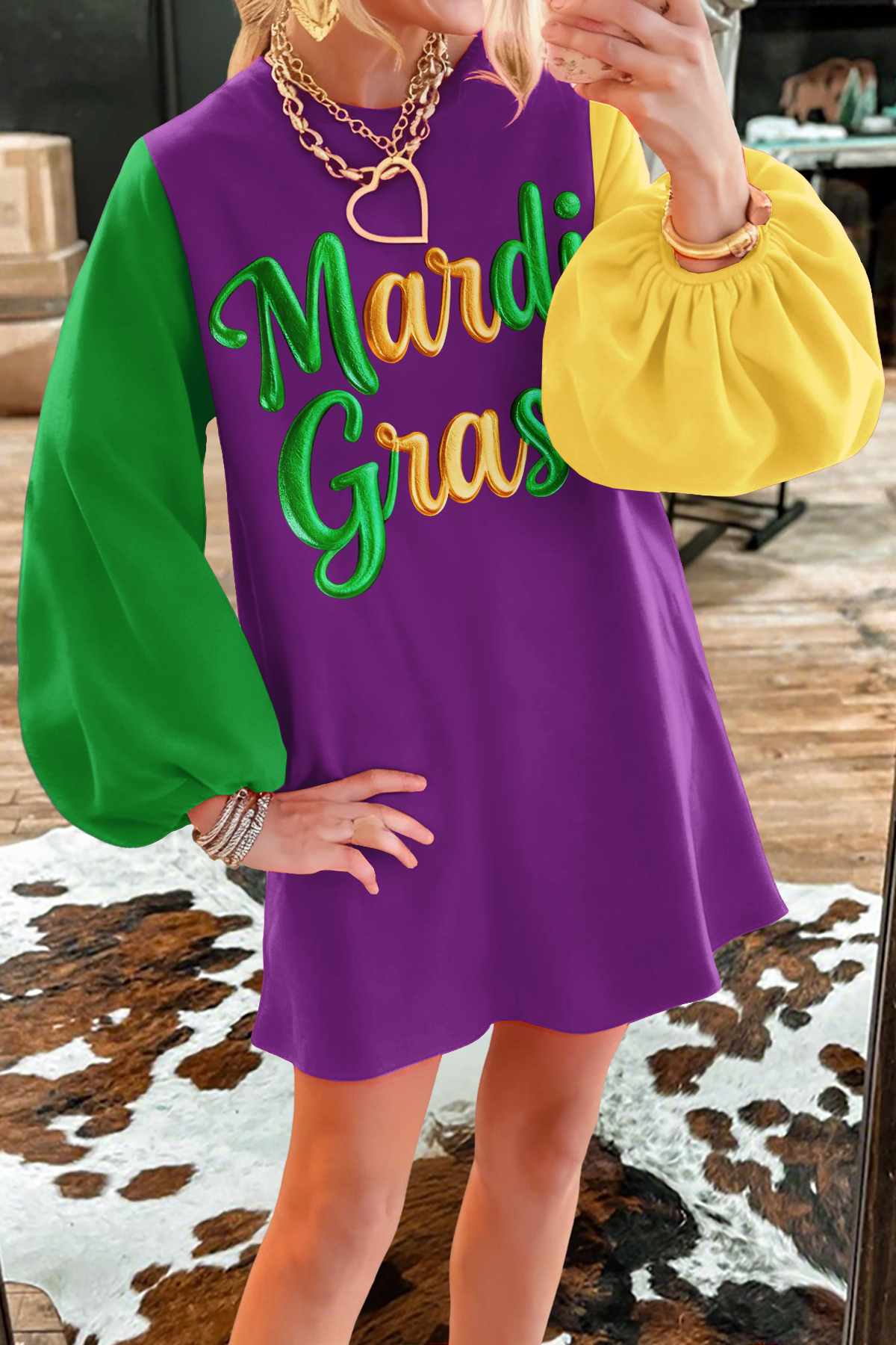 Mardi Gras Color Block Sweatshirt Dress