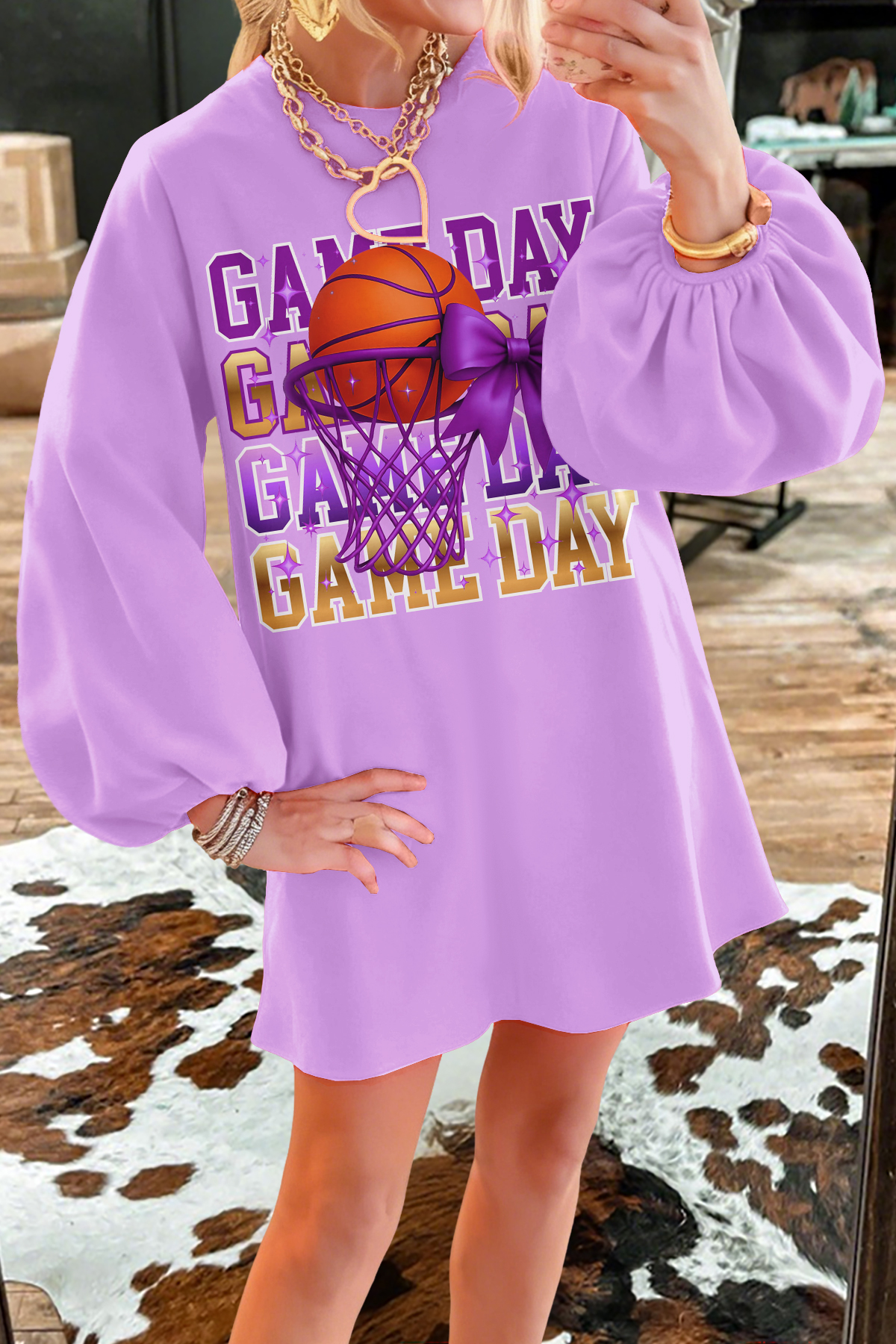 Basketball Game Day Bow Sweatshirt Dress
