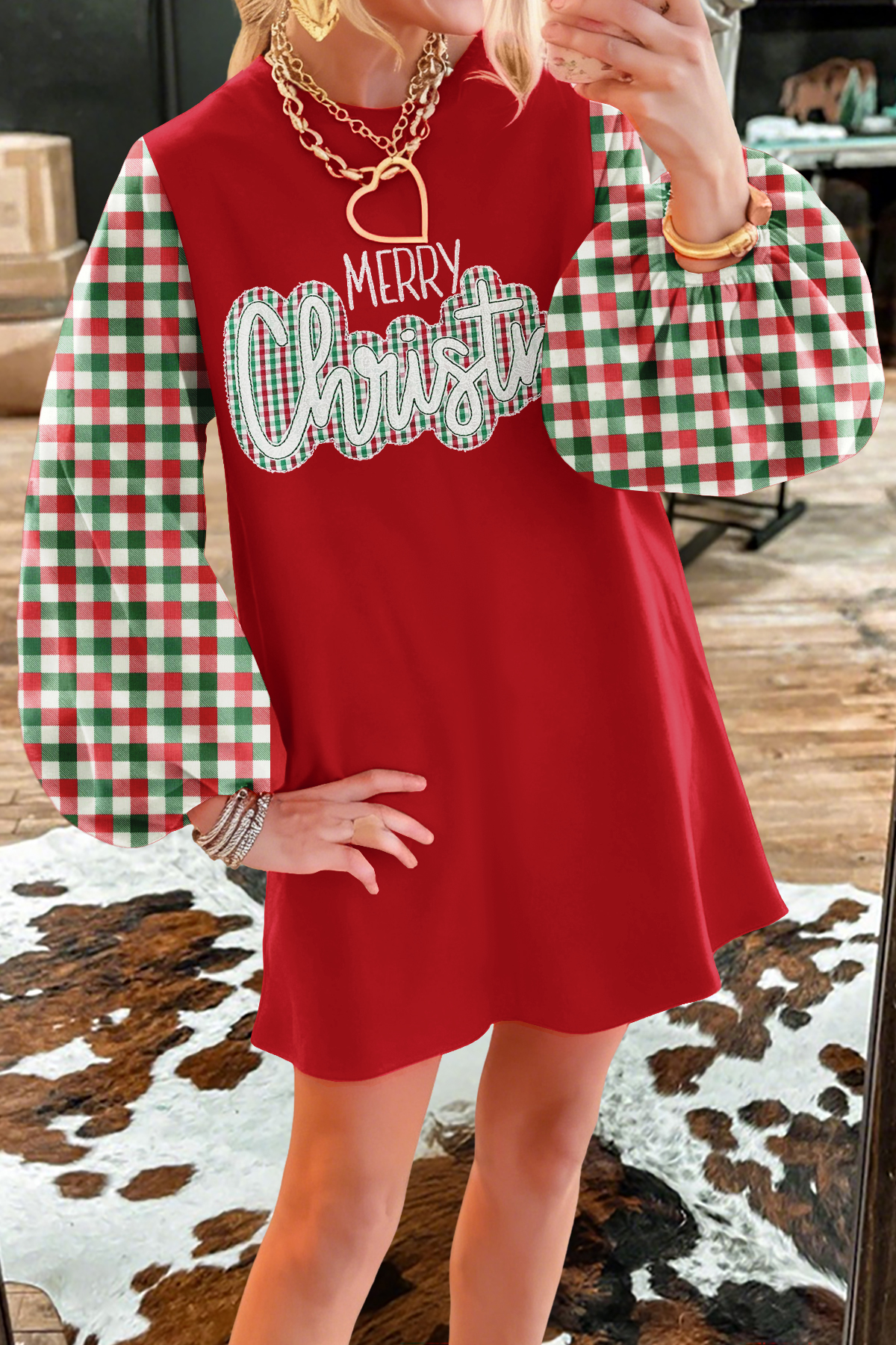 Merry Christmas Plaid Sweatshirt Dress
