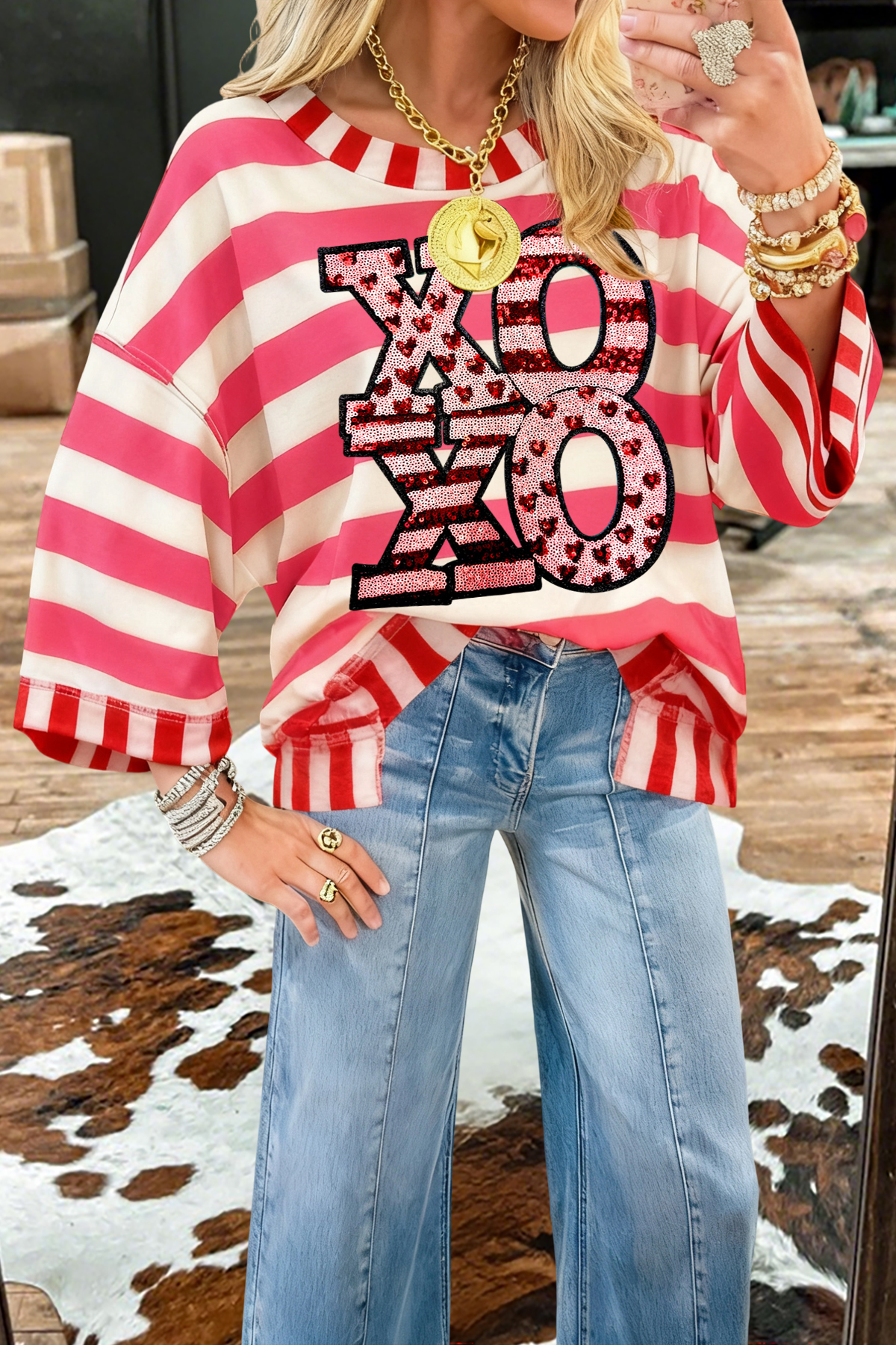 Valentine's Day XOXO Striped Sweatshirt