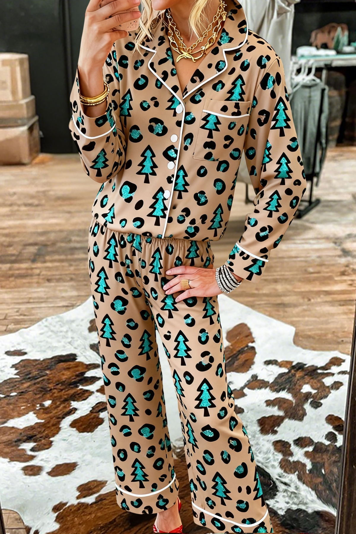 Christmas Tree Top And Pants Pajama Set