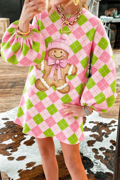 Christmas Gingerbread Man Argyle Sweatshirt Dress