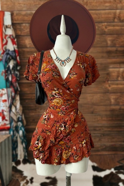 Vintage Print Ruffle Dress