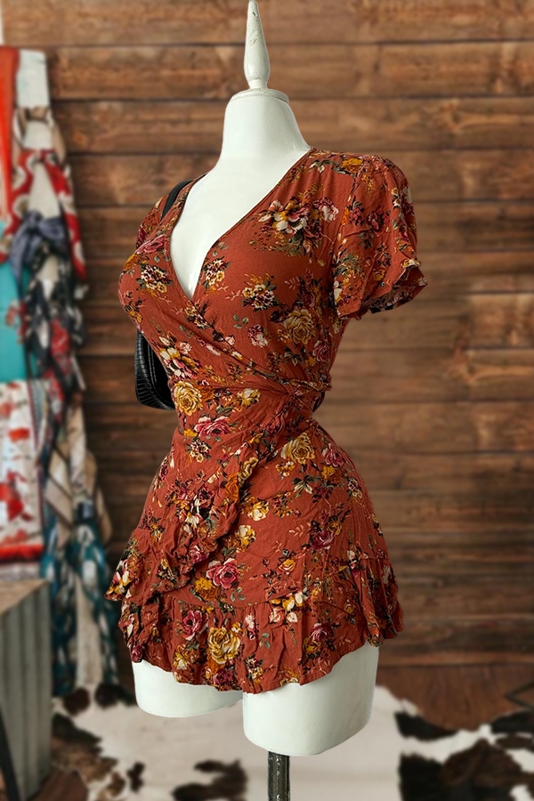 Vintage Print Ruffle Dress