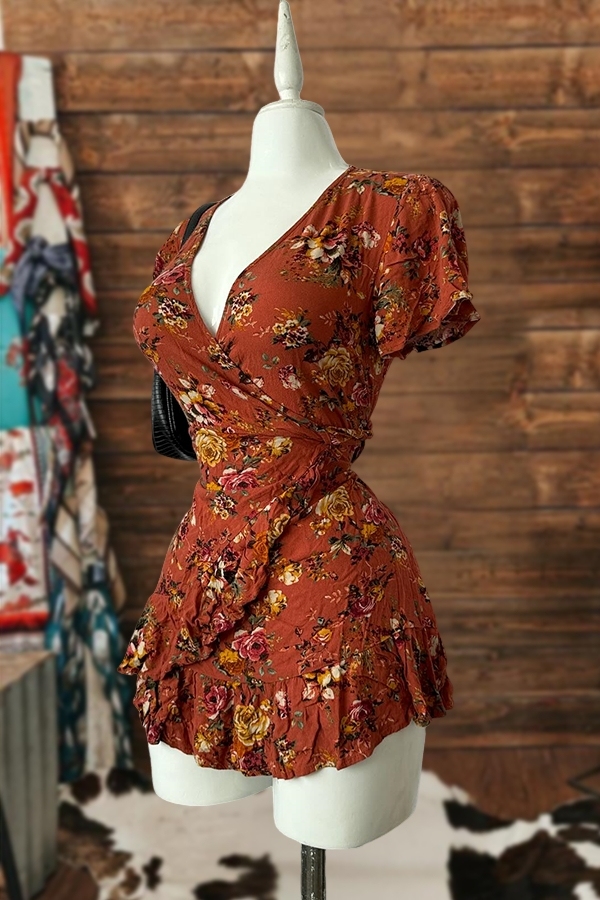 Vintage Print Ruffle Dress
