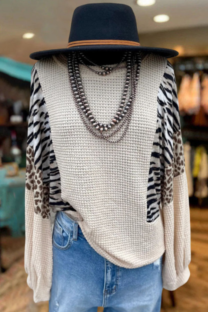 Colorblock Animal Print Waffle Top
