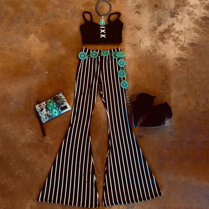 Vertical Stripe Print Flared Pants