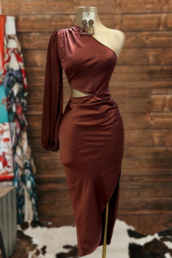 Women's dress | Beautiful Bell One Sleeve Satin Dress |westernfeelings