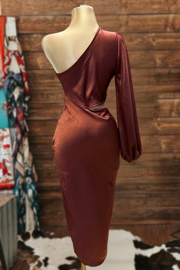 Beautiful Bell One Sleeve Satin Dress