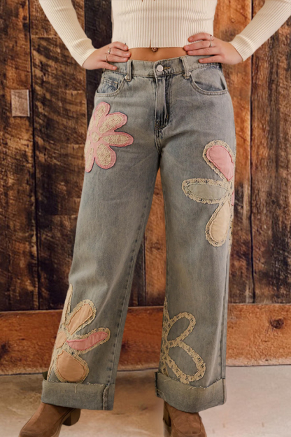 Sweet Floral Patch Jeans