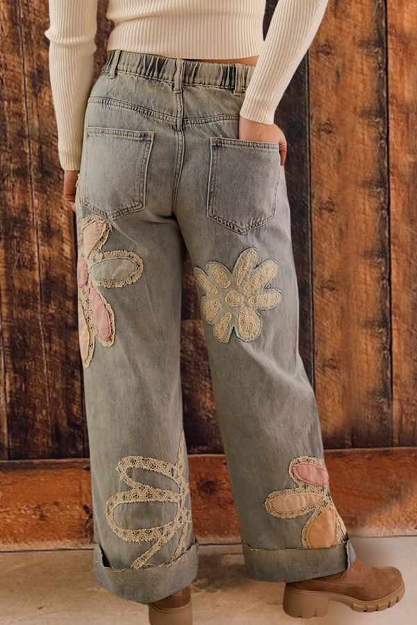 Sweet Floral Patch Jeans