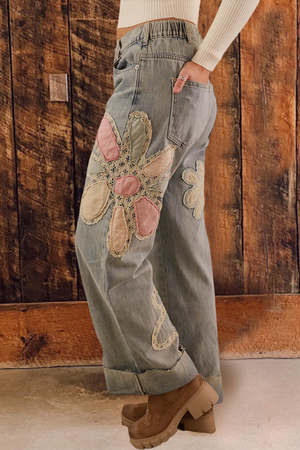 Sweet Floral Patch Jeans