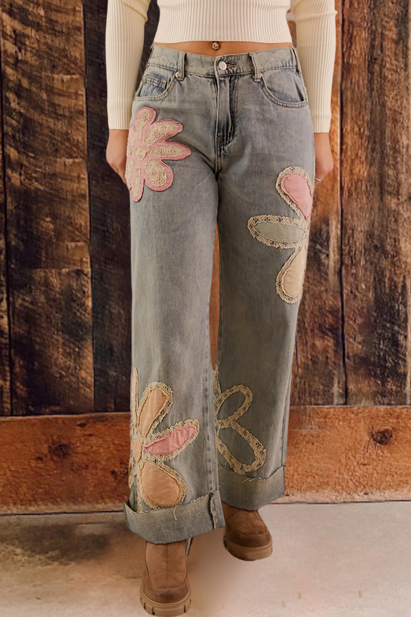 Sweet Floral Patch Jeans
