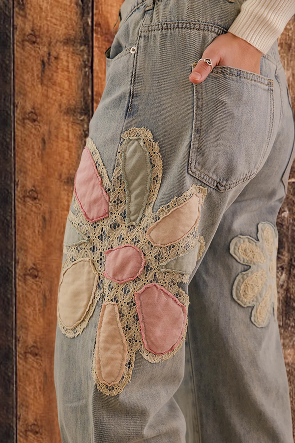 Sweet Floral Patch Jeans