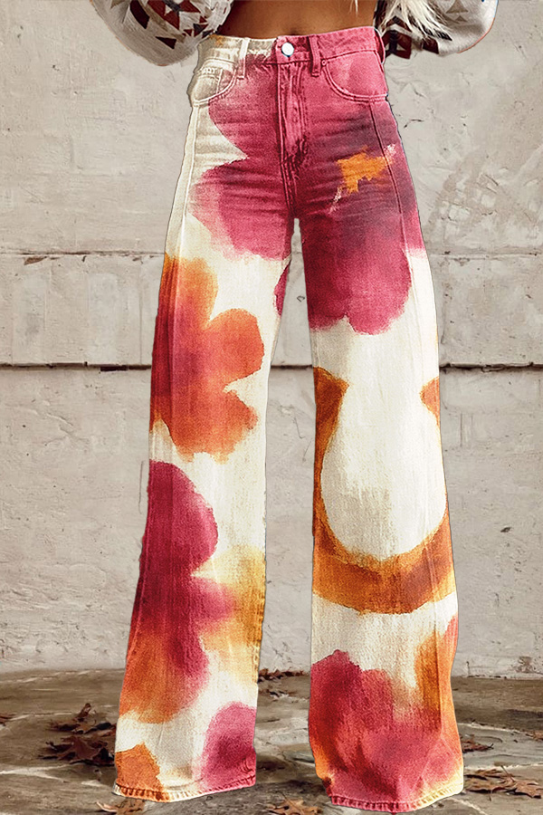 Floral Horseshoe Wide Leg Pants