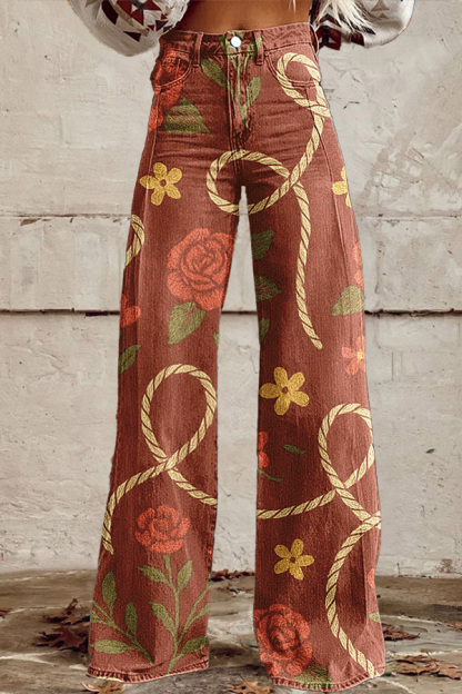 Floral Rope Wide Leg Pants