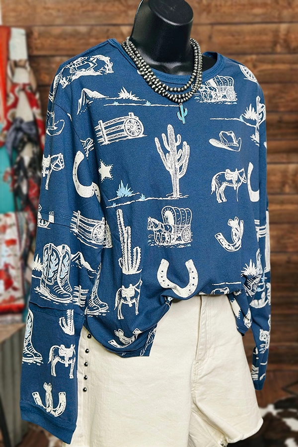 Southwest Cactus Cowboy Boots Sweatshirt