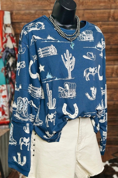Southwest Cactus Cowboy Boots Sweatshirt