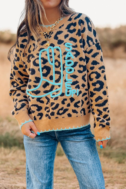 Boot & Whipstitch Leopard Sweater