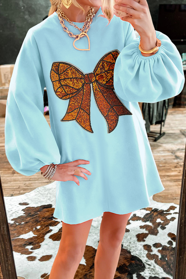 Bow Basketball Game Day Puff Sleeve Sweatshirt Dress