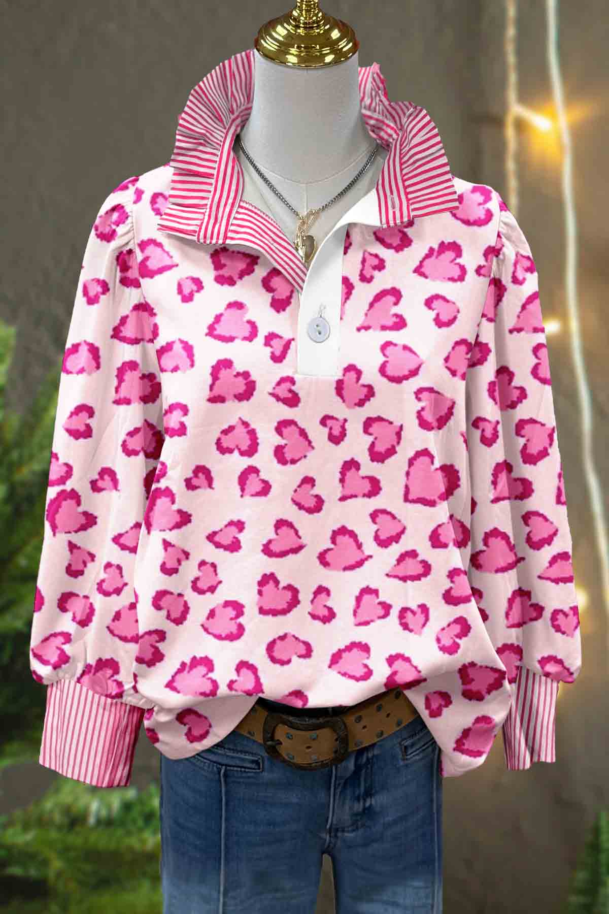 Valentine's Day Heart Leopard Striped Shirt