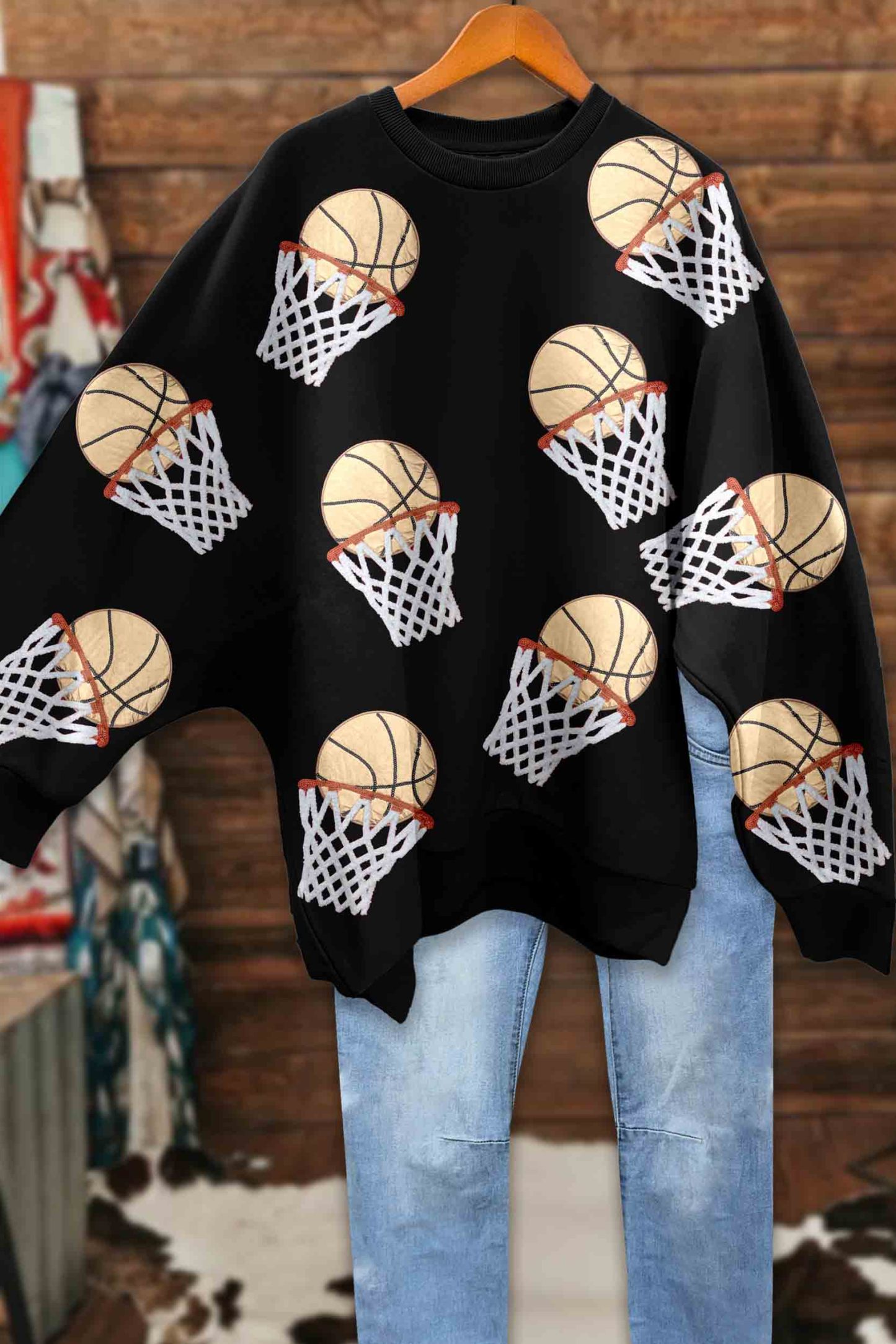 Shiny Basketball Batwing Sleeve Sweatshirt
