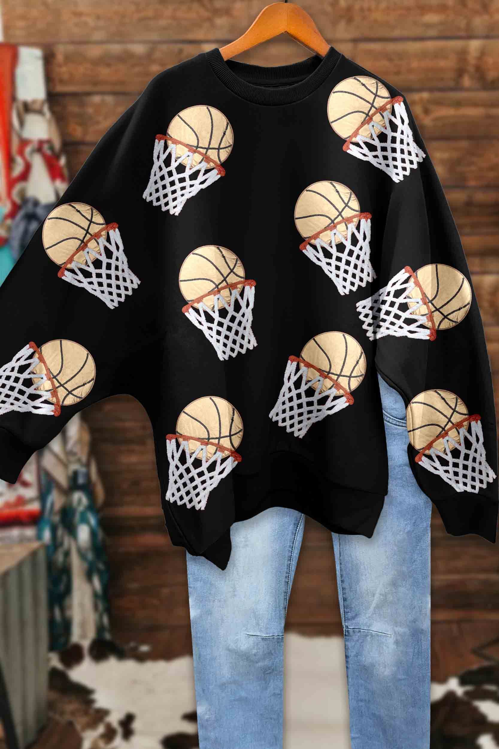 Shiny Basketball Batwing Sleeve Sweatshirt
