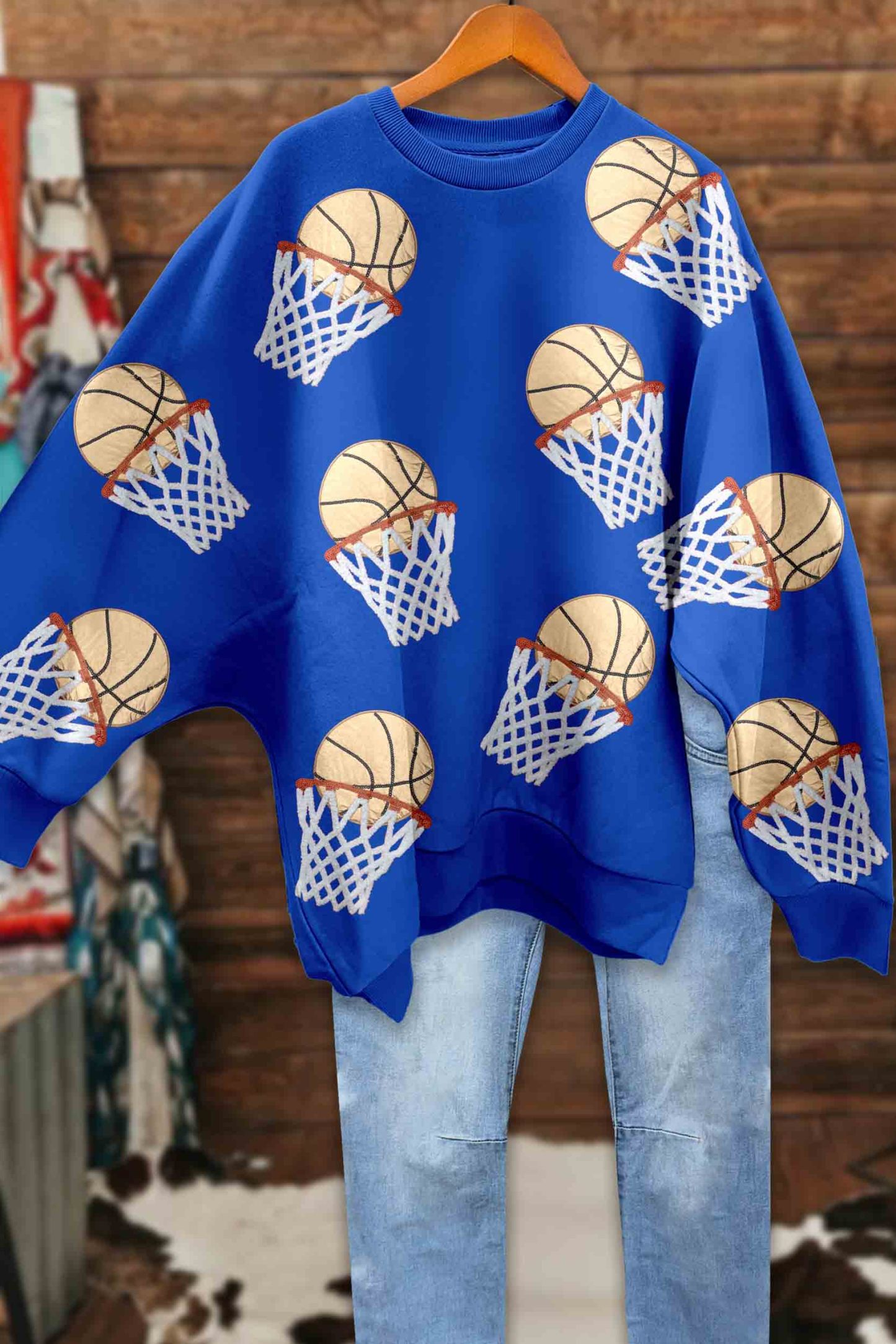 Shiny Basketball Batwing Sleeve Sweatshirt